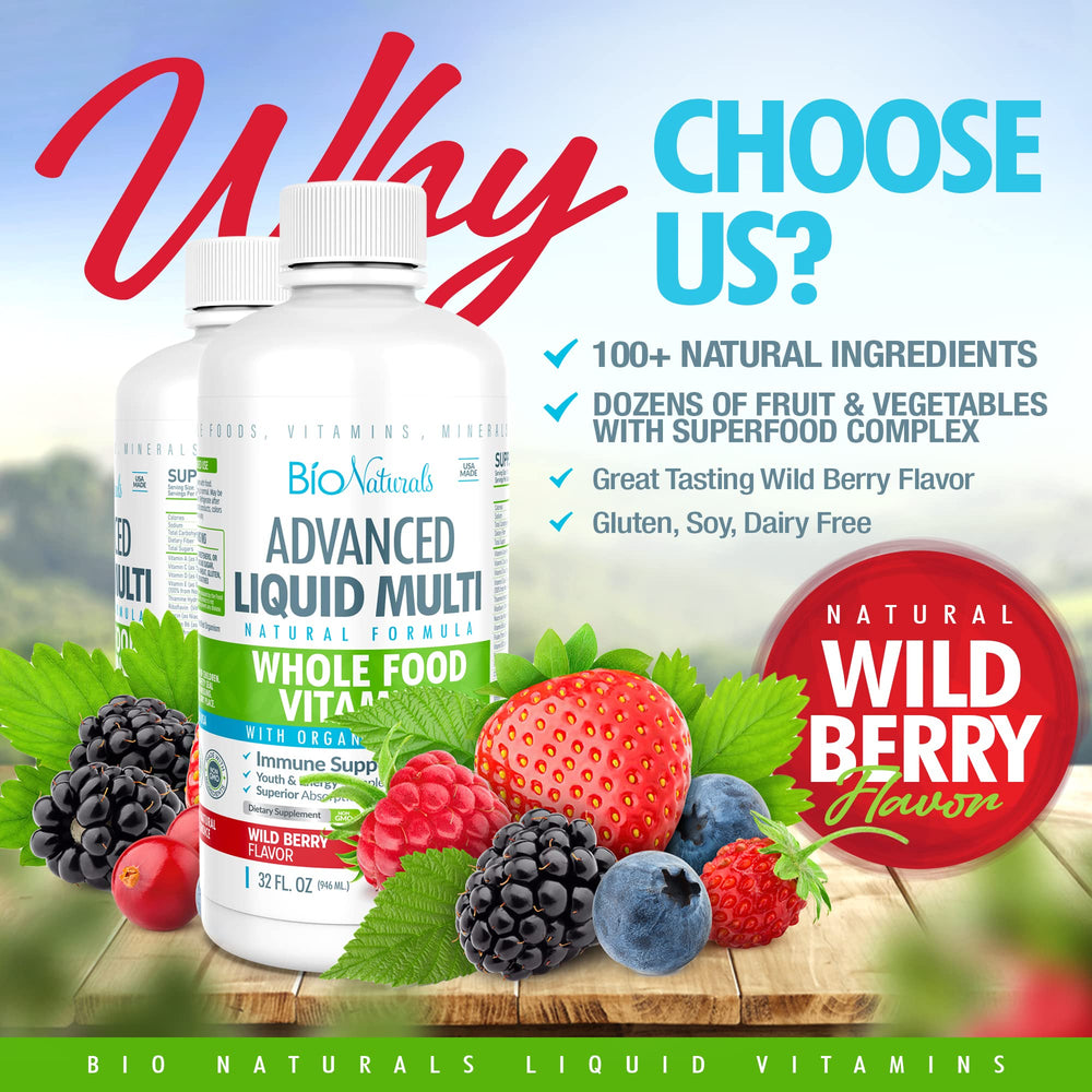 Bio Naturals liquid multivitamin pour shot close-up showing easy dosing.