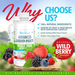 Bio Naturals liquid multivitamin pour shot close-up showing easy dosing.
