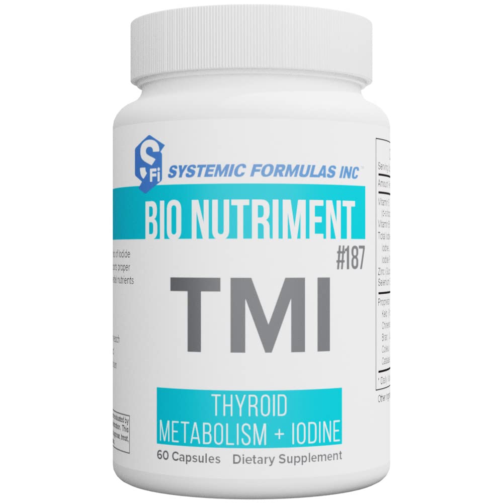 Bio Nutrient Systemic Formulas TMI thyroid bottle label shows multi-source iodine balance.