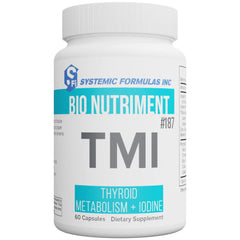 Bio Nutrient Systemic Formulas TMI thyroid bottle label shows multi-source iodine balance.