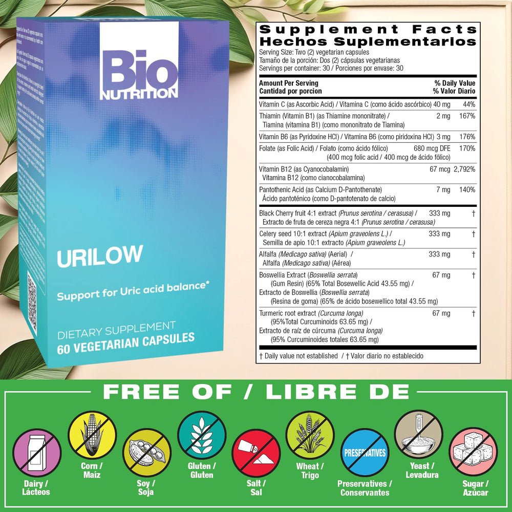 Bio Nutrition Urilow bottle back view shows label and ingredients.