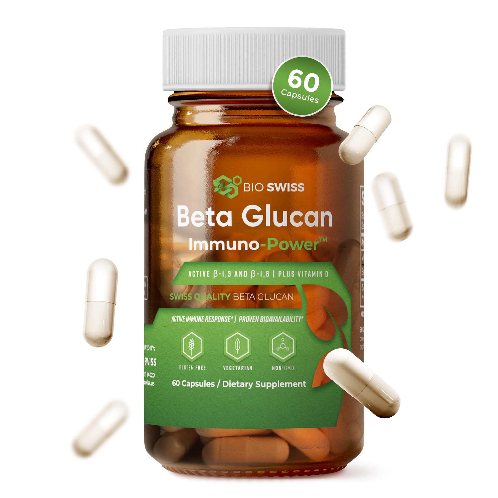 Bio Schwiiz Beta Glucan Immunity Power bottle front for daily immune support.