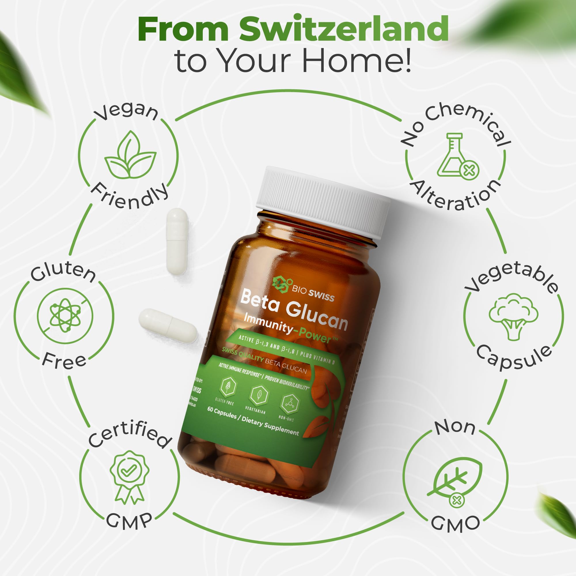 Bio Schwiiz Beta Glucan Immunity Power label with Vitamin D content.
