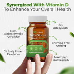 Bio Schwiiz Beta Glucan Immunity Power Vitamin D ingredient highlight for immune support.