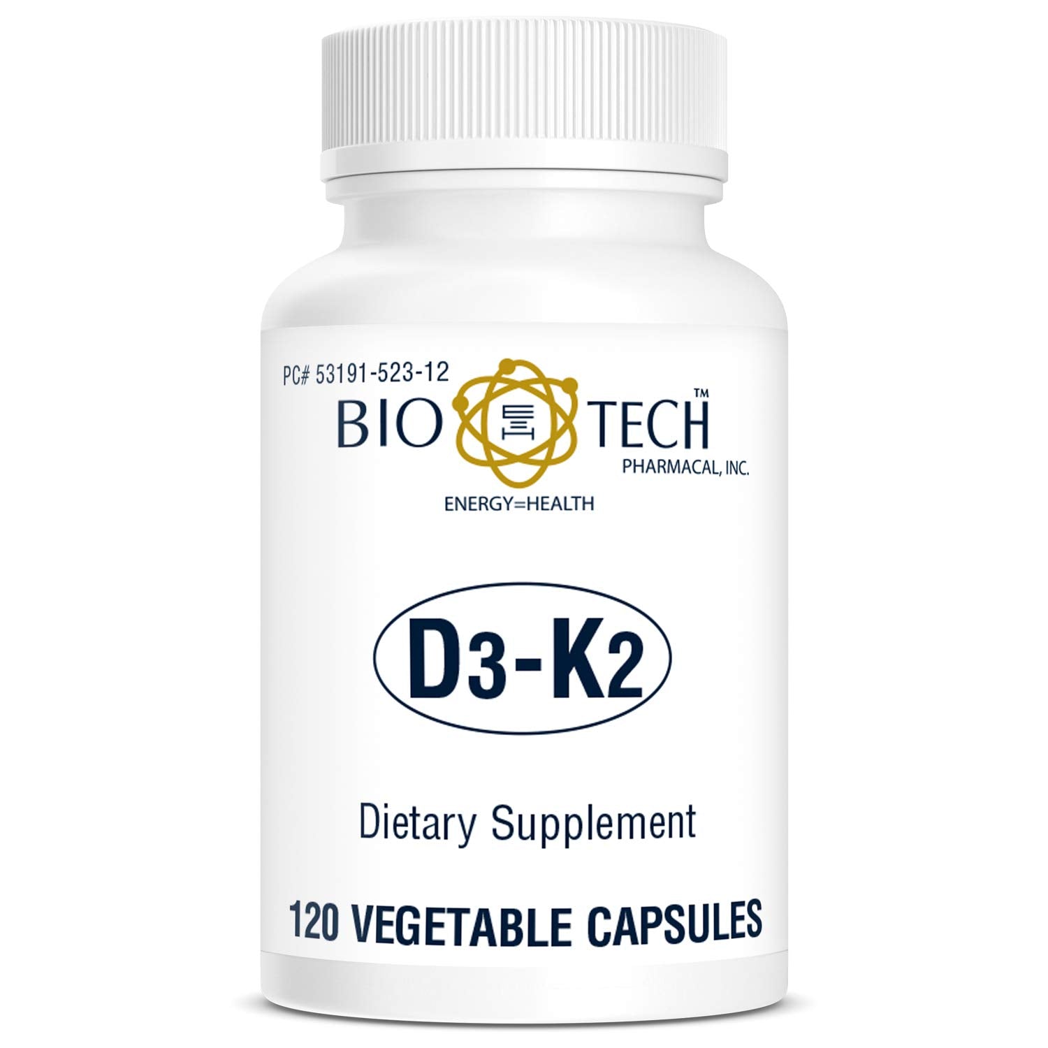 Bio-Tech D3-K2 120 VegCaps packaging demonstrates a bottle-friendly design for on-the-go supplementation.
