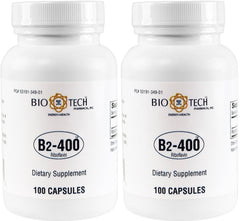 Bio-Tech Pharmacal B2-400 riboflavin bottle front with 2-pack, supports normal energy metabolism.