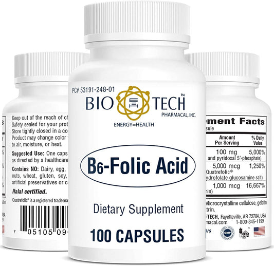 Bio-Tech Pharmacal B6-Folic Acid bottle label for daily use