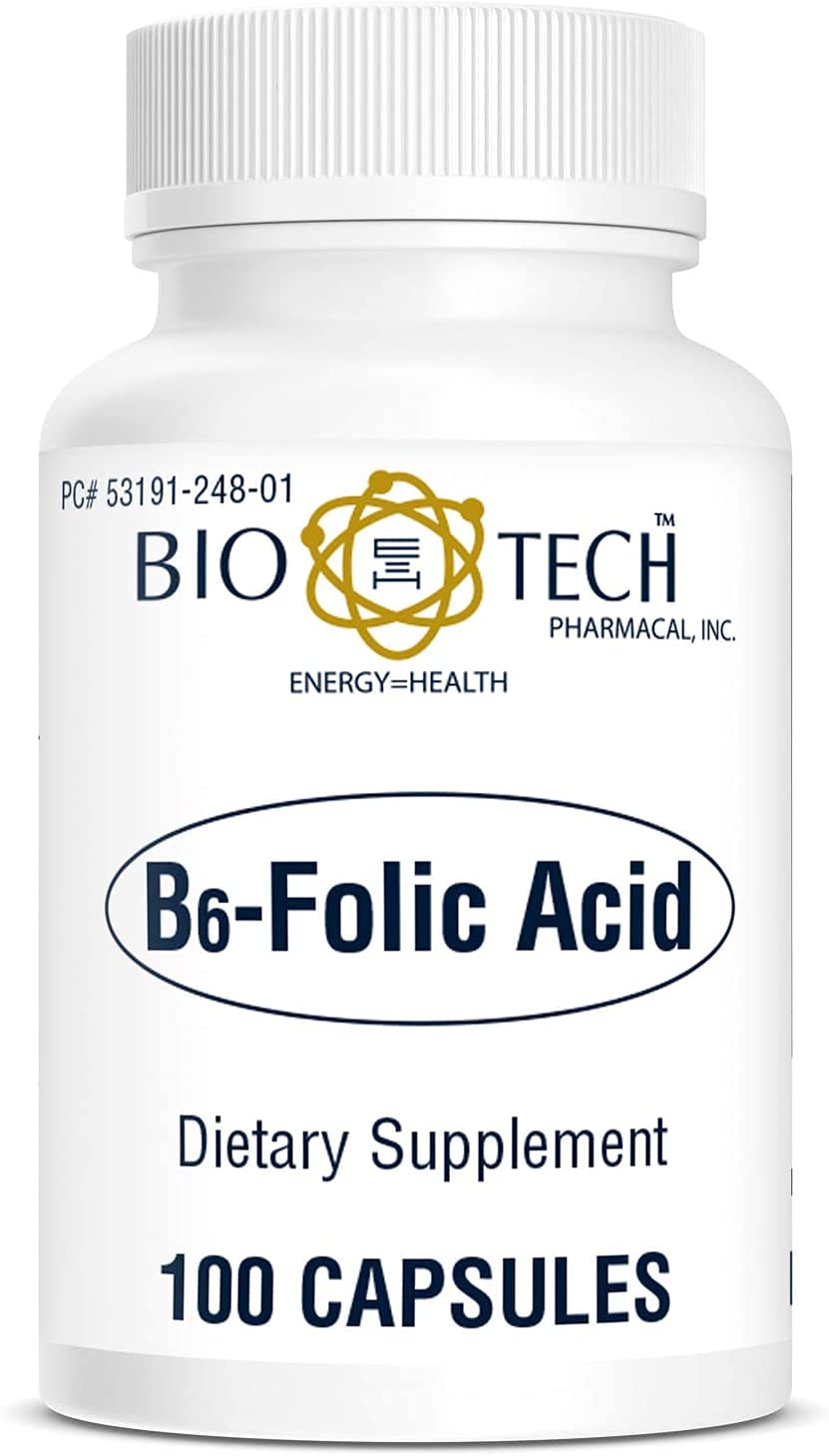 Bio-Tech Pharmacal B6-Folic Acid capsules closeup showing active vitamins