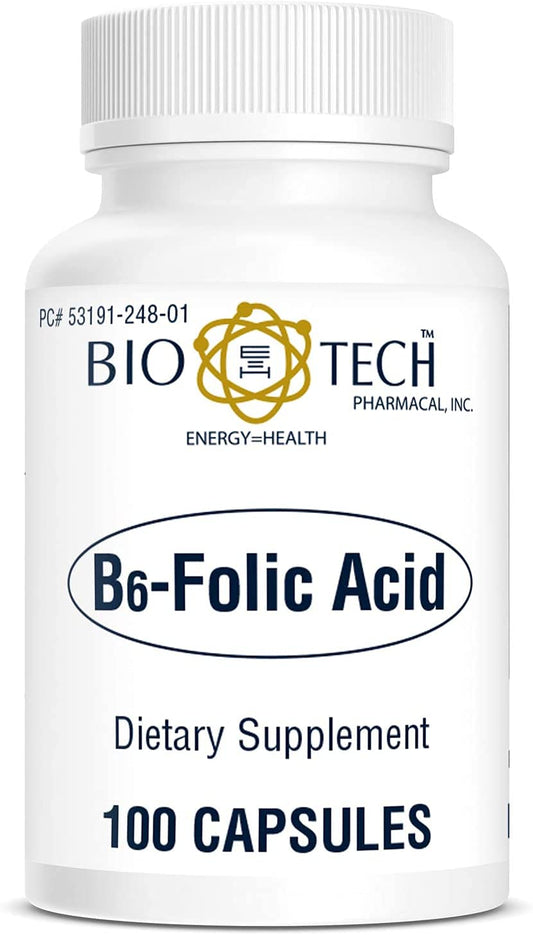 Bio-Tech Pharmacal B6-Folic Acid capsules closeup showing active vitamins