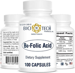 Bio-Tech Pharmacal B6-Folic Acid capsules in hand, portable daily support
