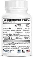 Bio-Tech Pharmacal B6-Folic Acid packaging side view with allergen notes