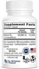 Bio-Tech Pharmacal D3-50 allergen-free icon indicating dairy, gluten, and soy free assurance.