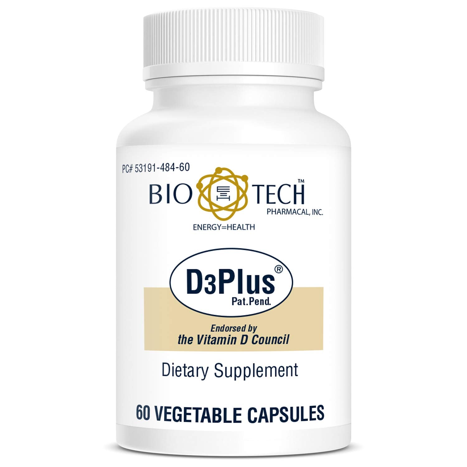 Bio-Tech Pharmacal D3 Plus capsules close-up, a simple daily vitamin D source.