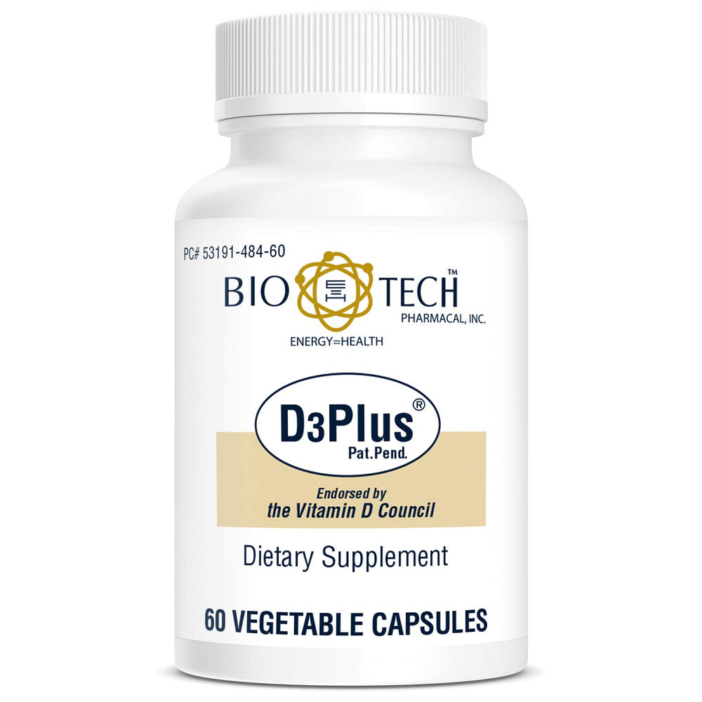 Bio-Tech Pharmacal D3 Plus capsules close-up, a simple daily vitamin D source.