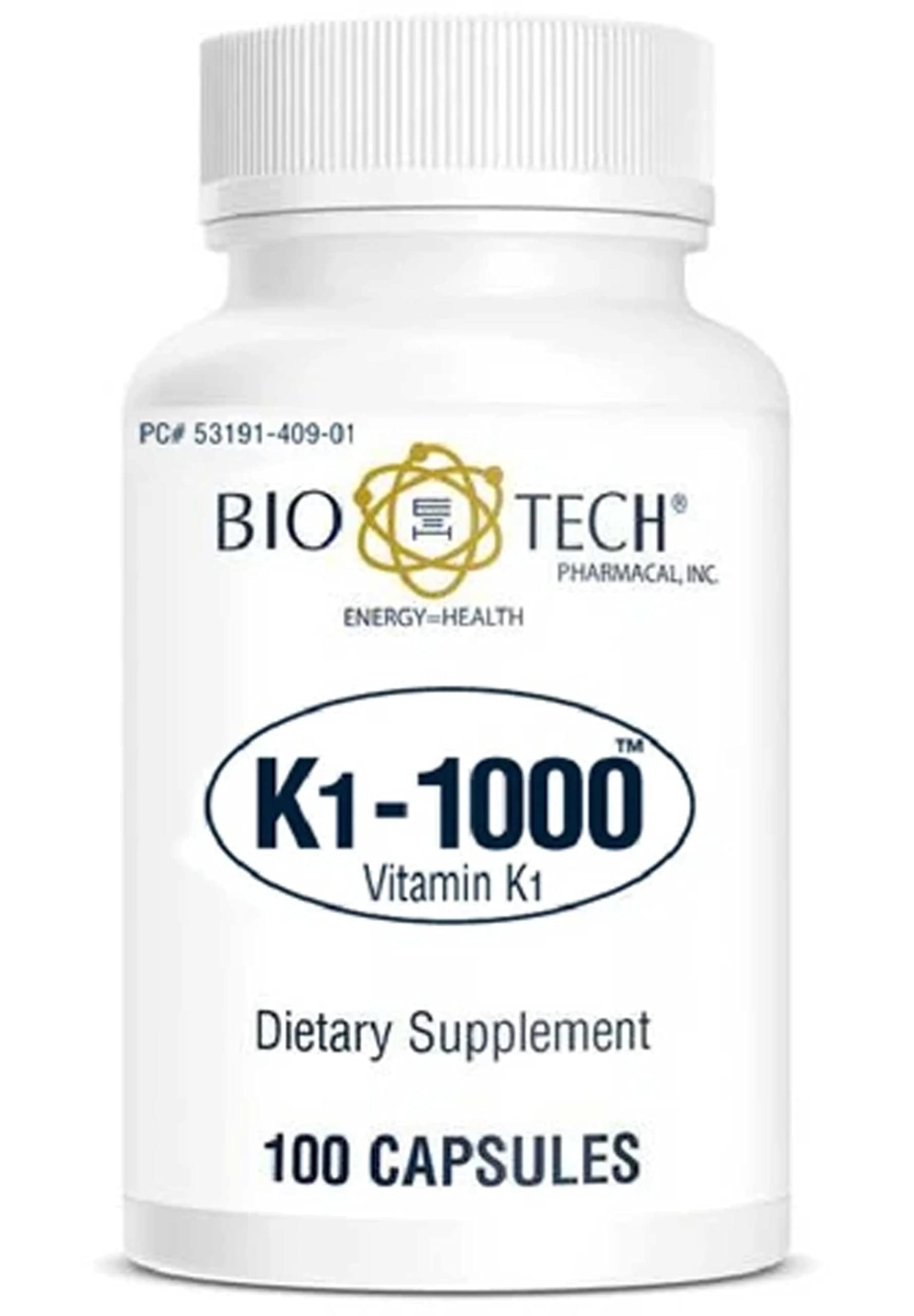 Bio-Tech Pharmacal K1-1000 bottle for daily vitamin K1 support.