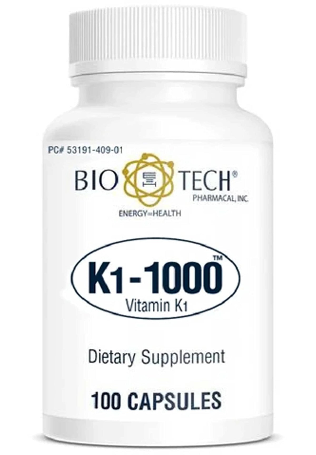 Bio-Tech Pharmacal K1-1000 bottle for daily vitamin K1 support.