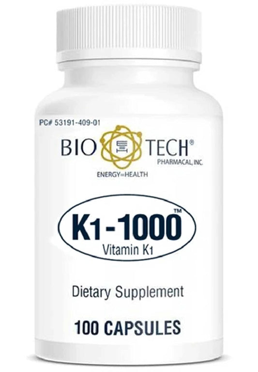Bio-Tech Pharmacal K1-1000 bottle for daily vitamin K1 support.