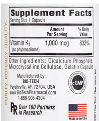 Bio-Tech Pharmacal K1-1000 capsules for convenient daily supplementation.