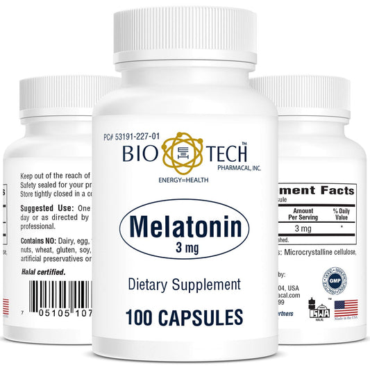 Bio-Tech Pharmacal melatonin capsule closeup highlights easy-to-swallow design