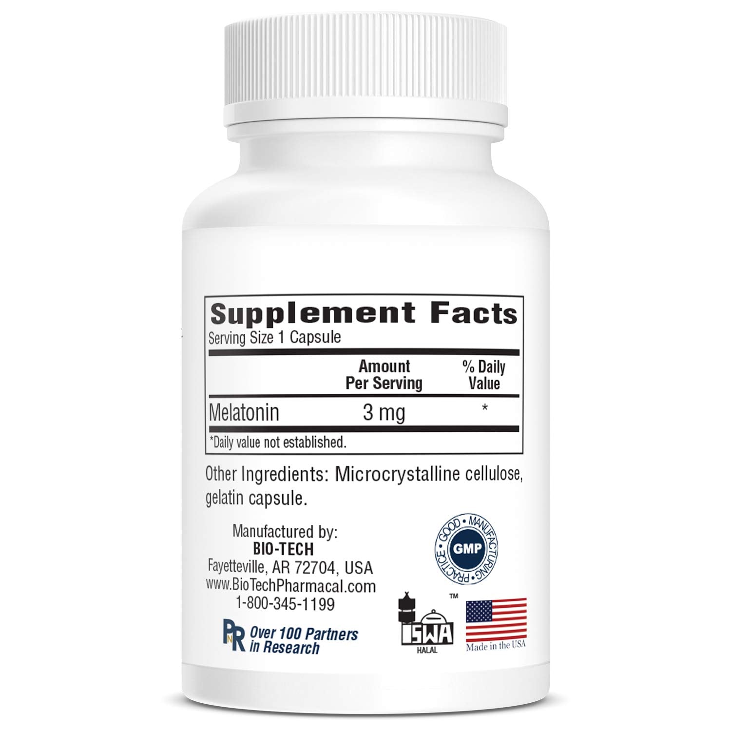 Bio-Tech Pharmacal melatonin label detail shows clear dosage information