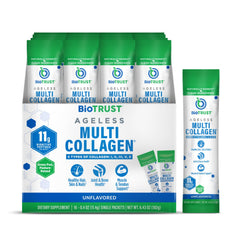 BioTrust Ageless Multi Collagen packets ready to mix for quick daily use