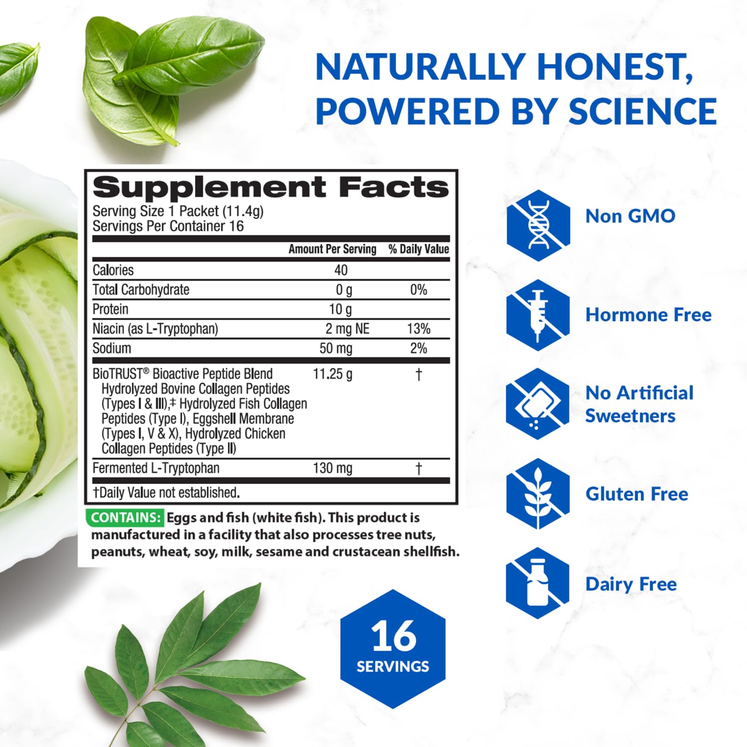 Scoop beside a glass of BioTrust Ageless Multi Collagen powder