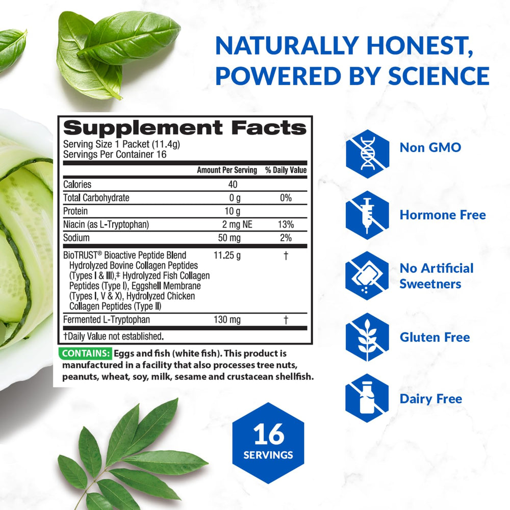 Scoop beside a glass of BioTrust Ageless Multi Collagen powder