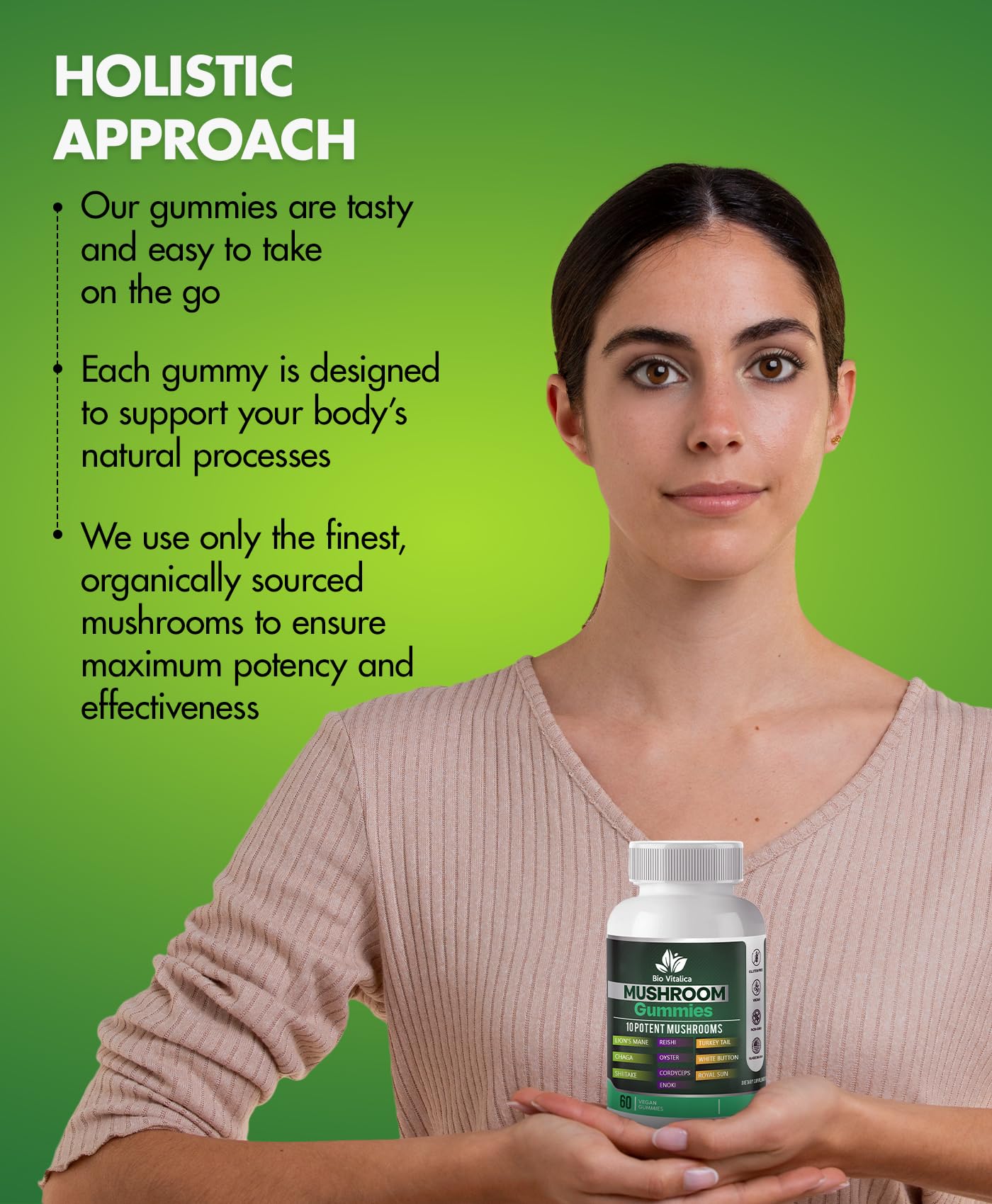 BIO VITALICA Mushroom Gummies serving size visual for daily dose