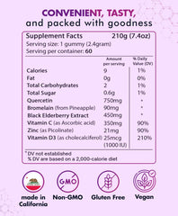 Bio Vitalica Quercetin Gummies bottle back shows ingredients and key nutrition details for transparency.
