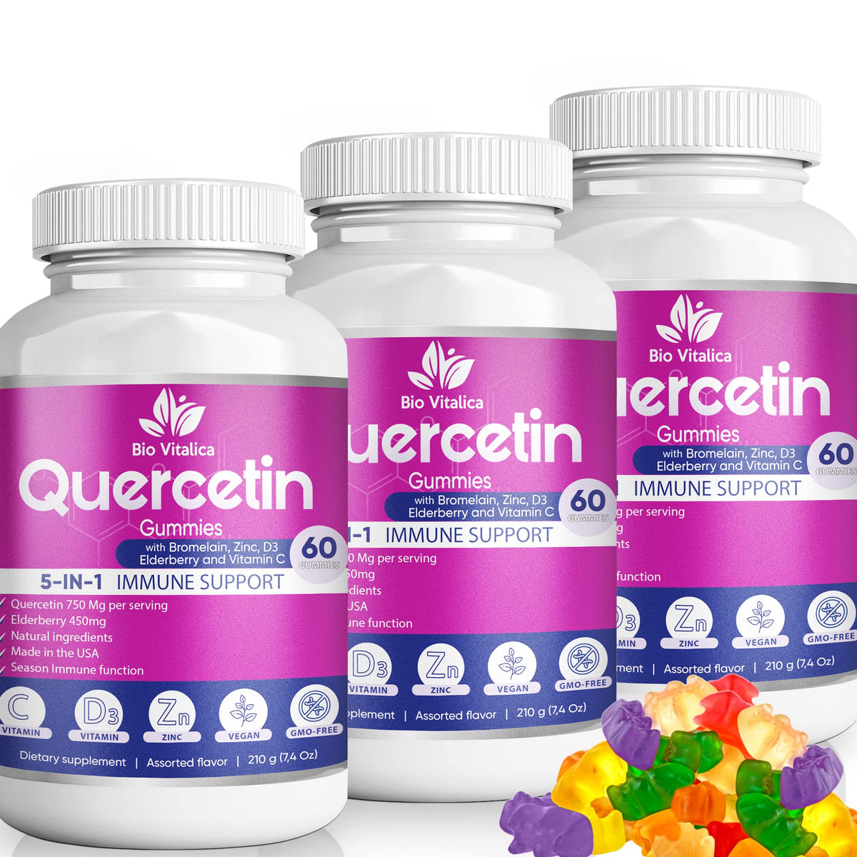 BIO VITALICA Quercetin Gummies jar front for easy daily wellness.