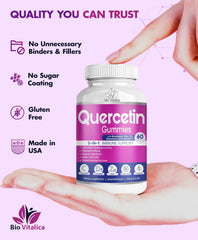 BIO VITALICA Quercetin Gummies vegan and gluten-free icons.