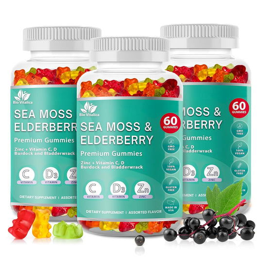 BIO VITALICA Sea Moss Gummies Elderberry pack highlighting immune-support blend