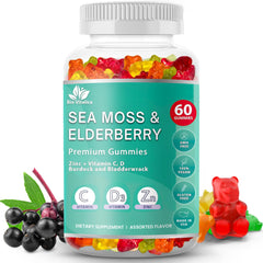 BIO VITALICA Sea Moss Gummies Elderberry packaging highlights immune-support benefits