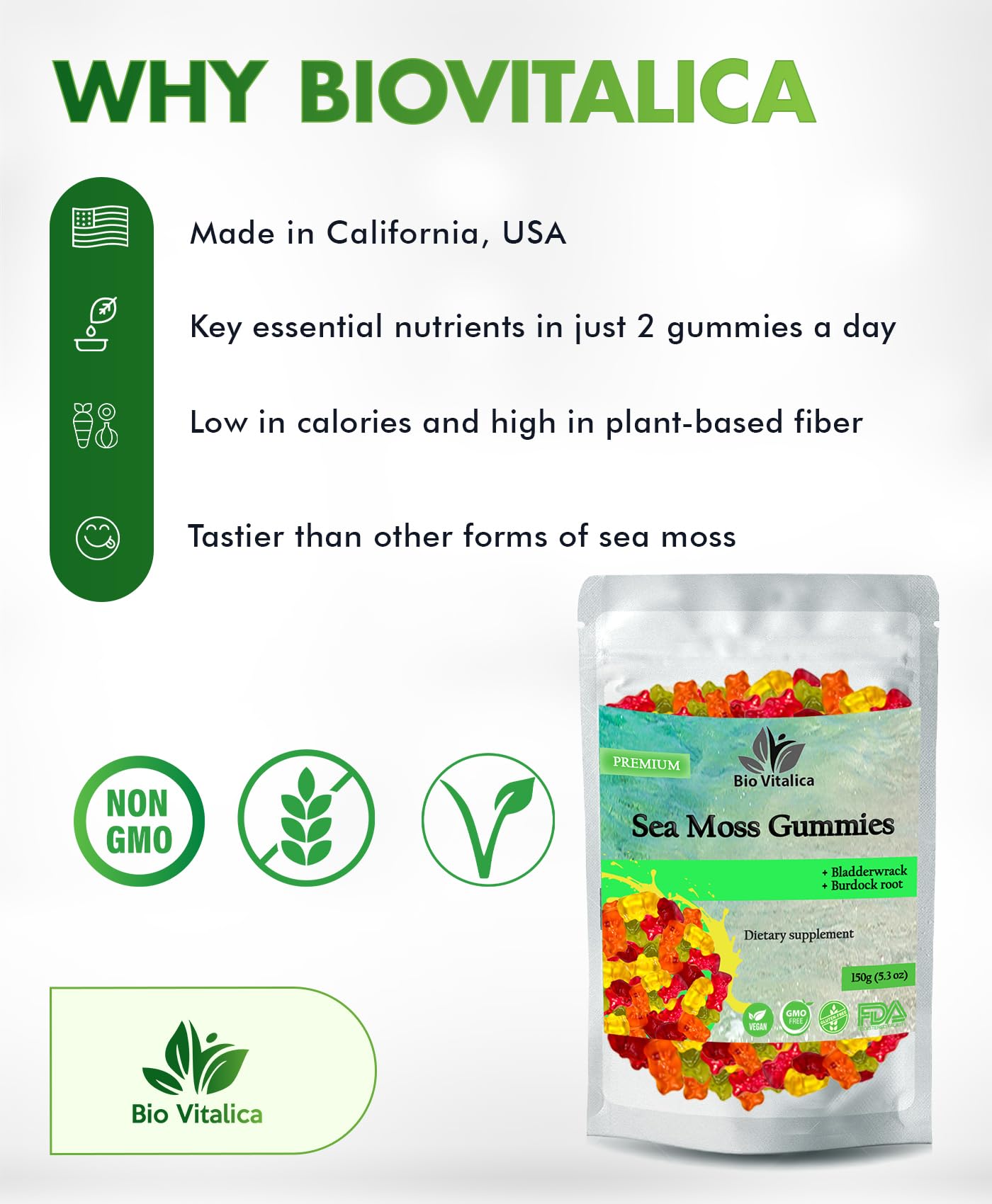 BIO VITALICA Sea Moss Gummies two-pack display signaling value and routine.