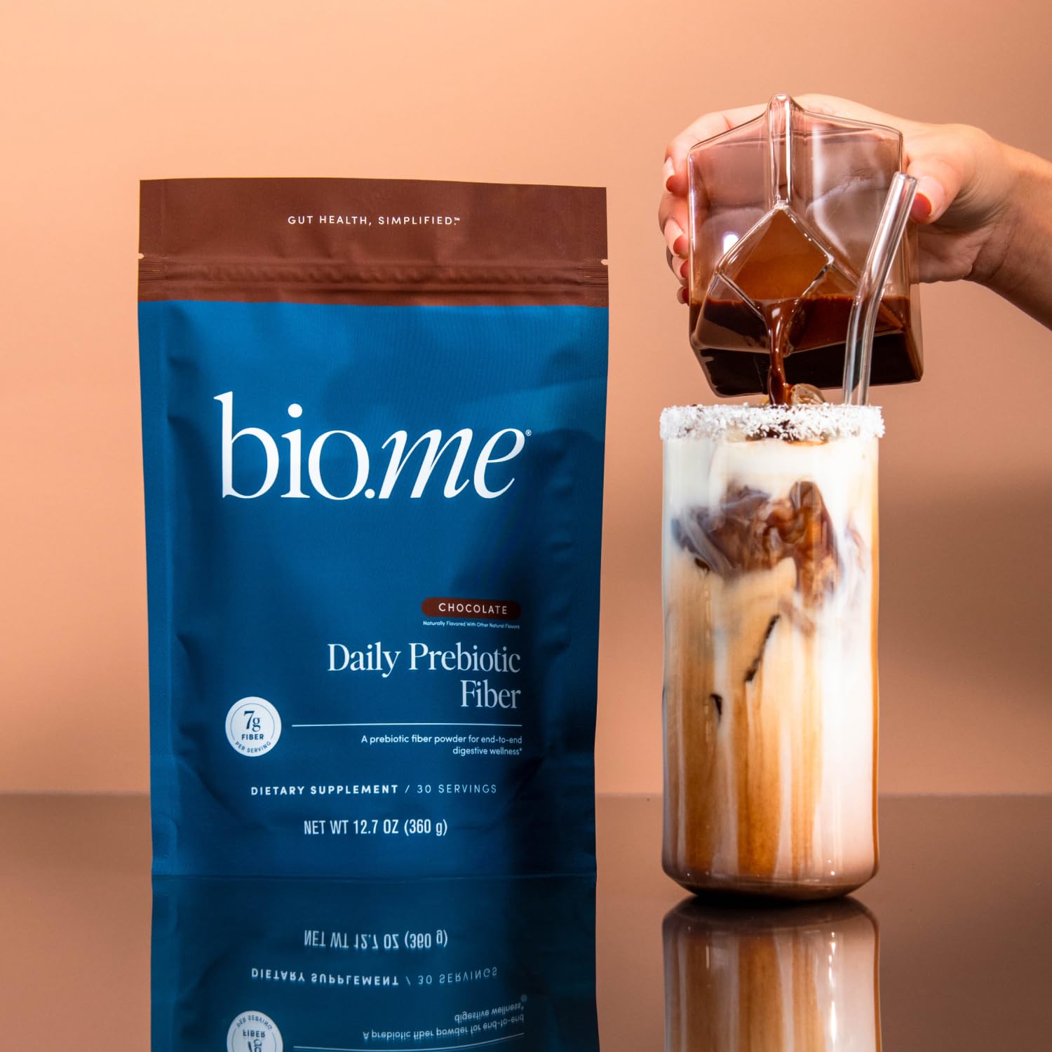 Nutrition label highlights 7 g soluble fiber per serving of Bio.me.