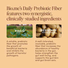 Packaging close-up of Bio.me Daily Prebiotic Fiber showing premium labeling.