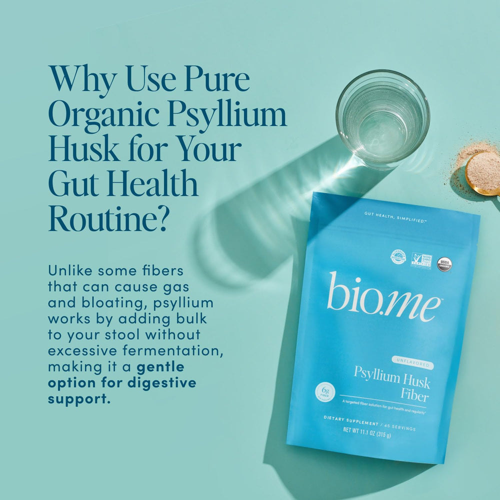 Bio.me psyllium husk fiber in a smoothie or drink.