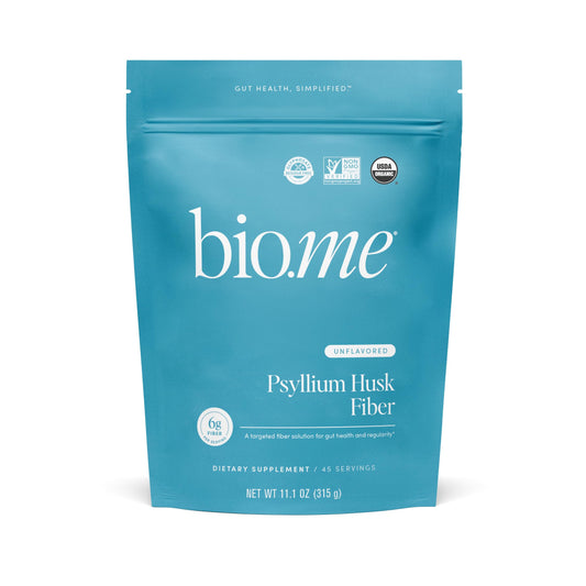 Bio.me psyllium husk fiber unflavored package, ideal for daily digestion support.