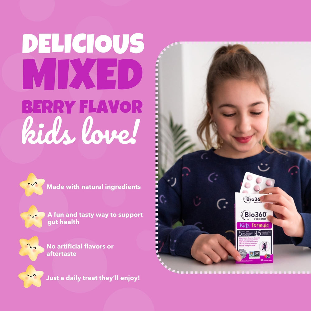 Bio360 Mixed berry flavor chewable close-up for kids