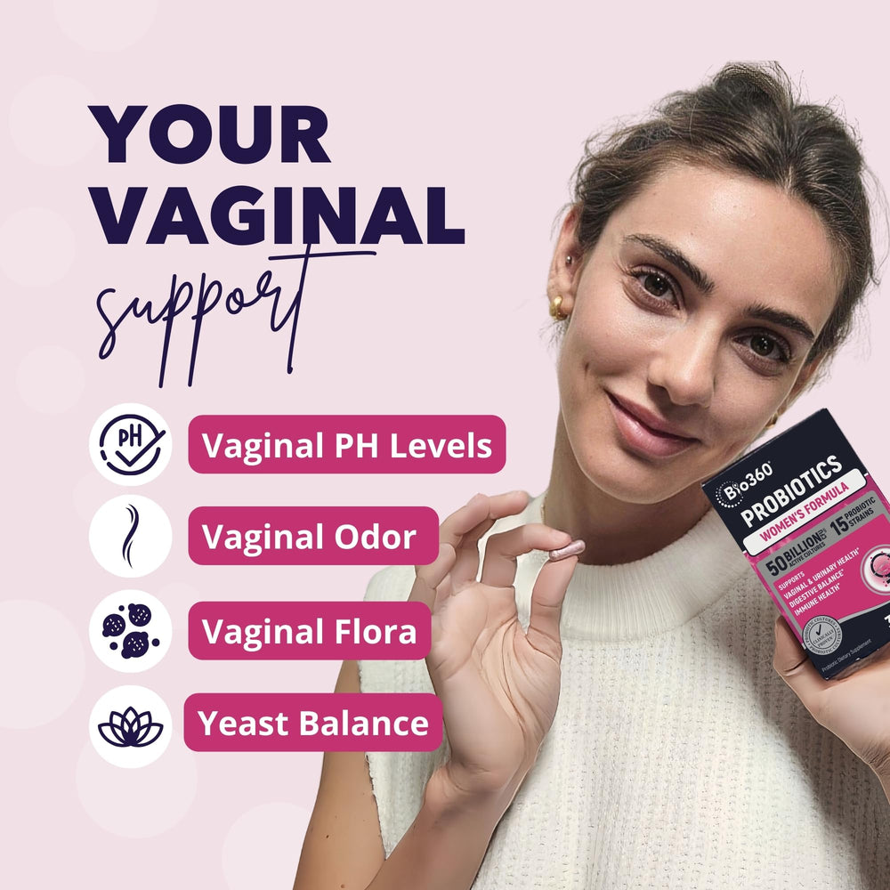 Bio360 Probiotics capsules emphasizing easy swallowing for gut support