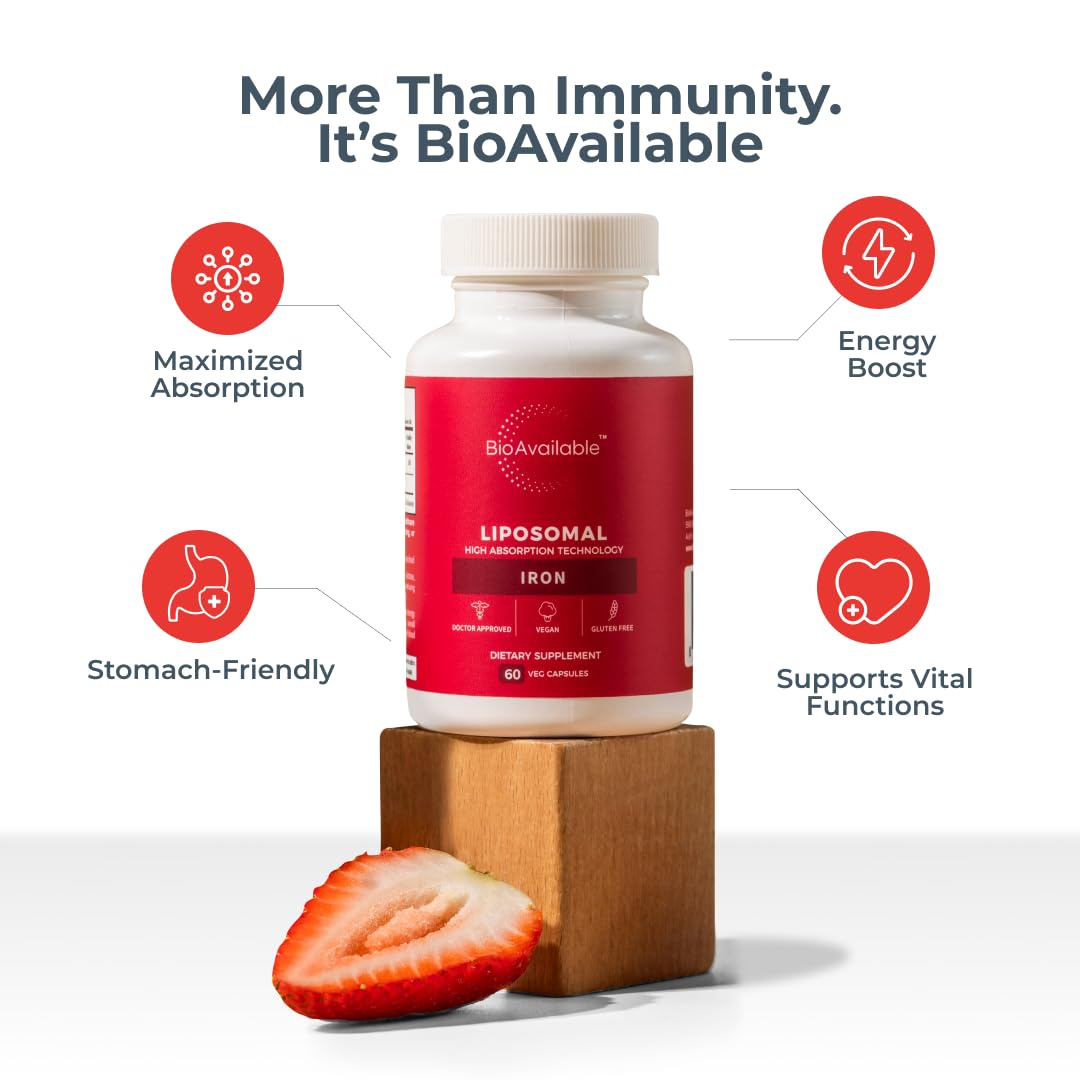 BioAvailable Liposomal Iron capsules, gentle on the stomach during daily use.