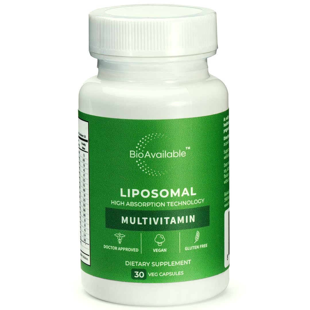 BioAvailable Liposomal Multivitamin bottle closeup highlighting premium absorption potential.