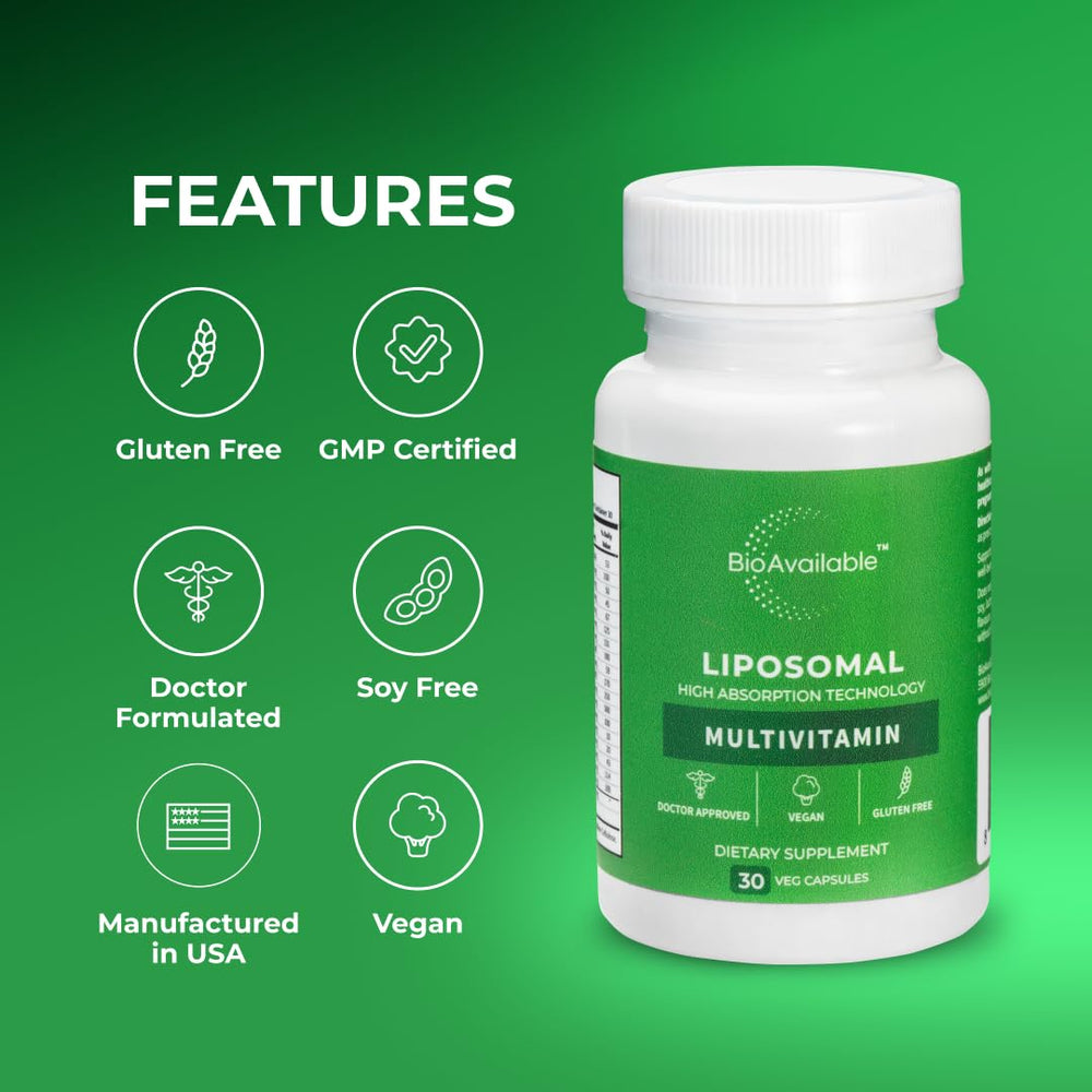BioAvailable Liposomal Multivitamin capsules being poured into hand.