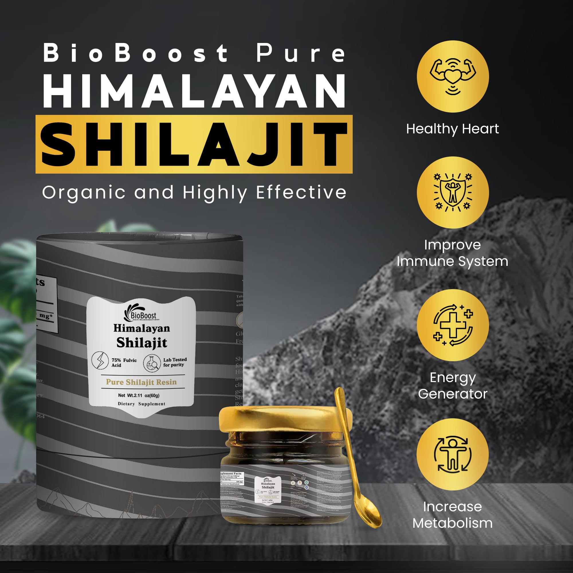 BioBoost Shilajit Resin measuring spoon for precise daily dosing.