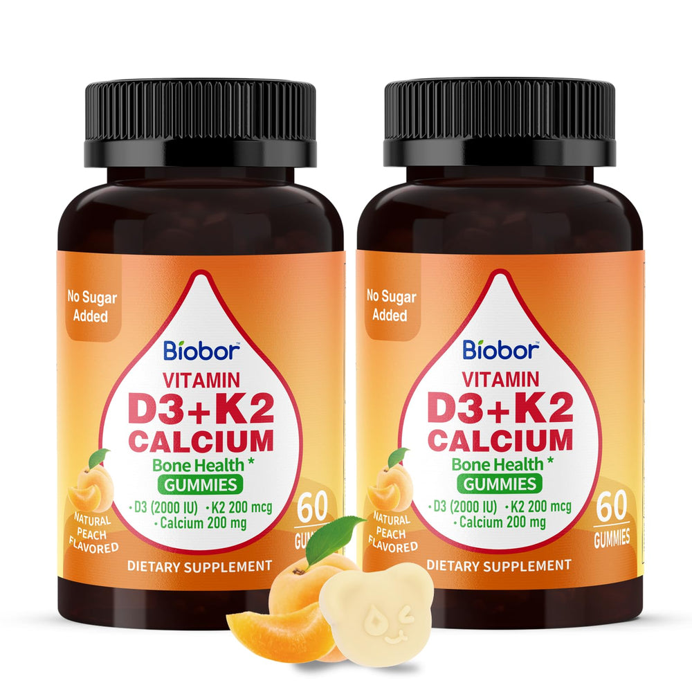 Biobor Vitamin D3 K2 Calcium gummies bottle front highlighting bone support.