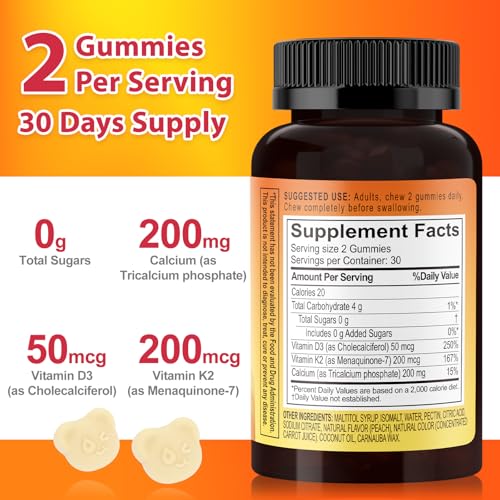 Biobor Vitamin D3 K2 Calcium gummies label emphasizes sugar-free profile for daily use.