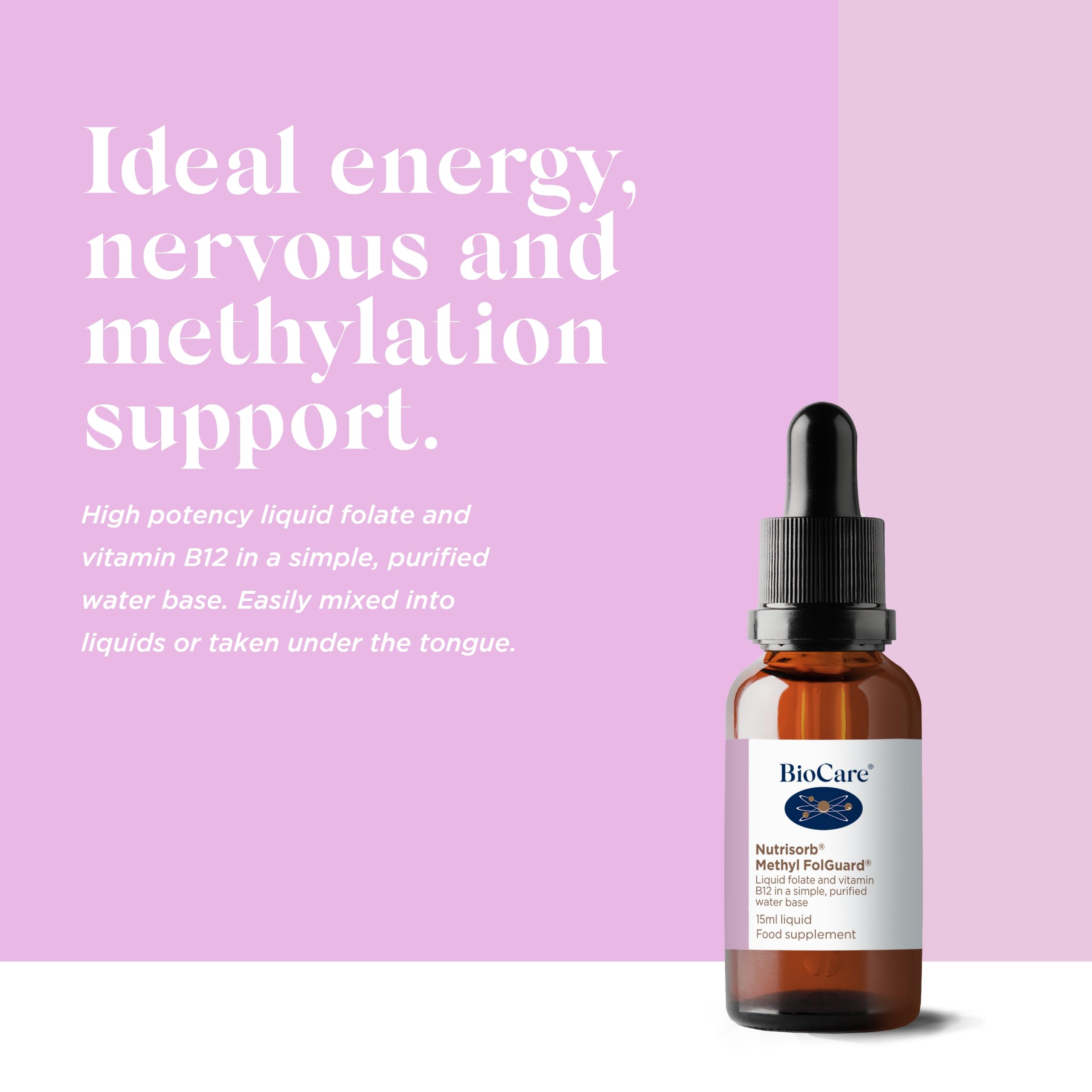 BIOCARE Nutrisorb Methyl Folguard dropper ready for precise serving.
