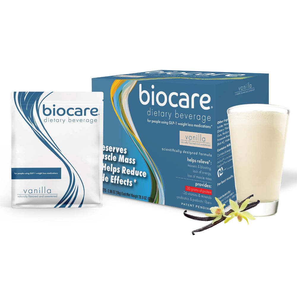 Biocare vanilla shake pour ready-to-mix protein drink for GLP-1 users to support daily nutrition