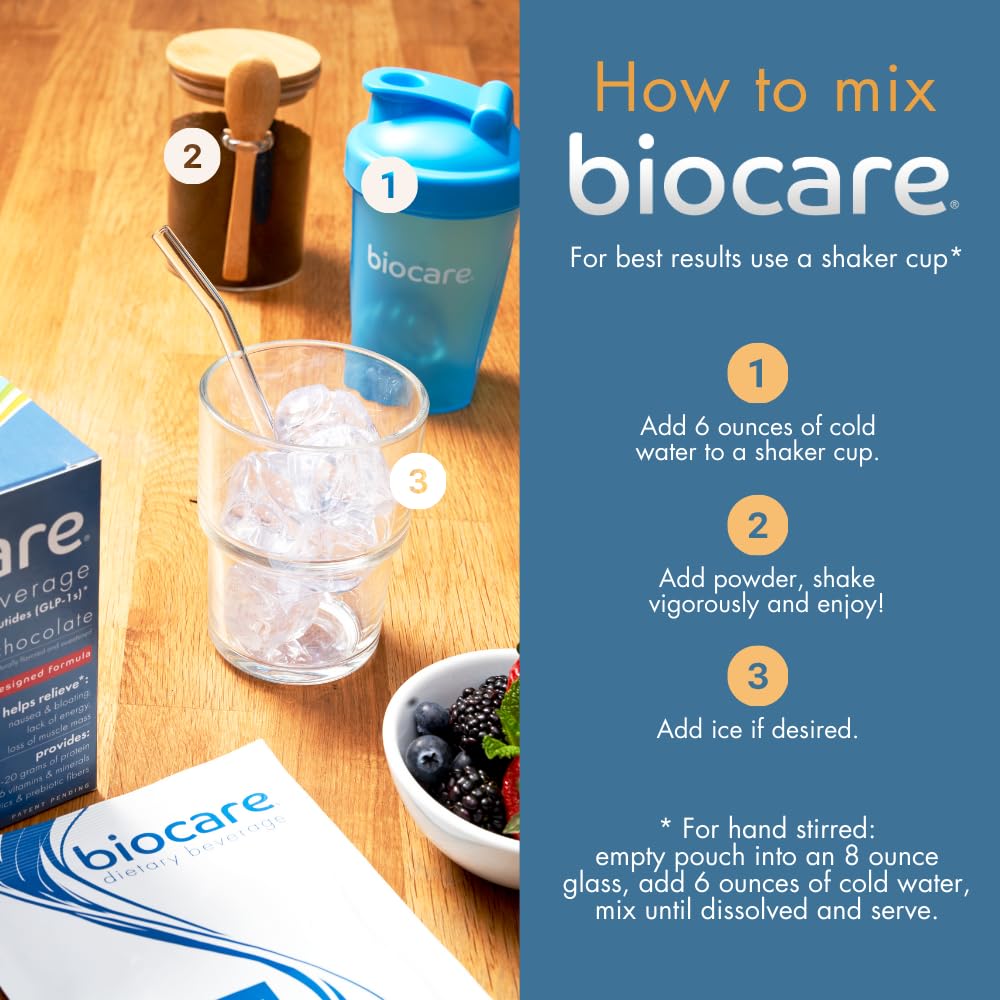 Biocare digestive fiber image featuring 6g of prebiotic and probiotic fibers.