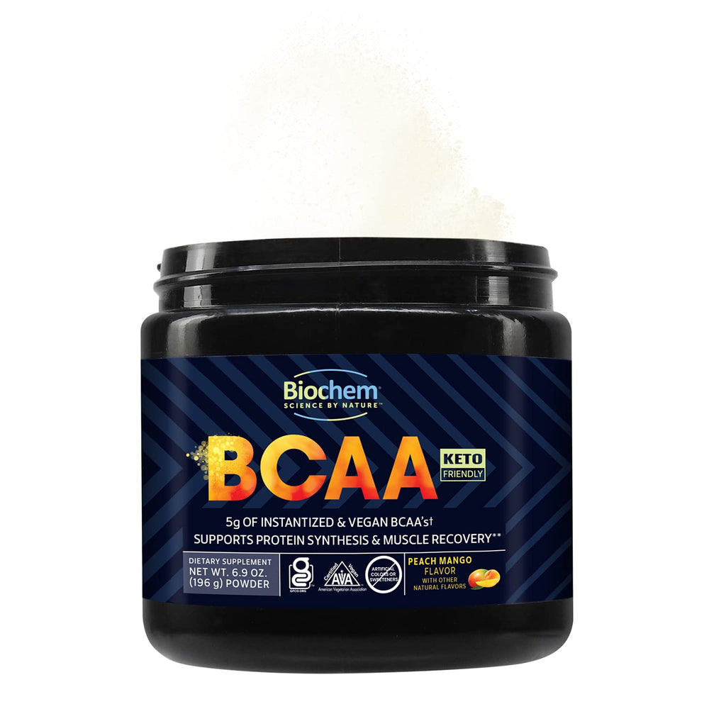 Biochem BCAA Peach Mango mixed in shaker for rapid hydration